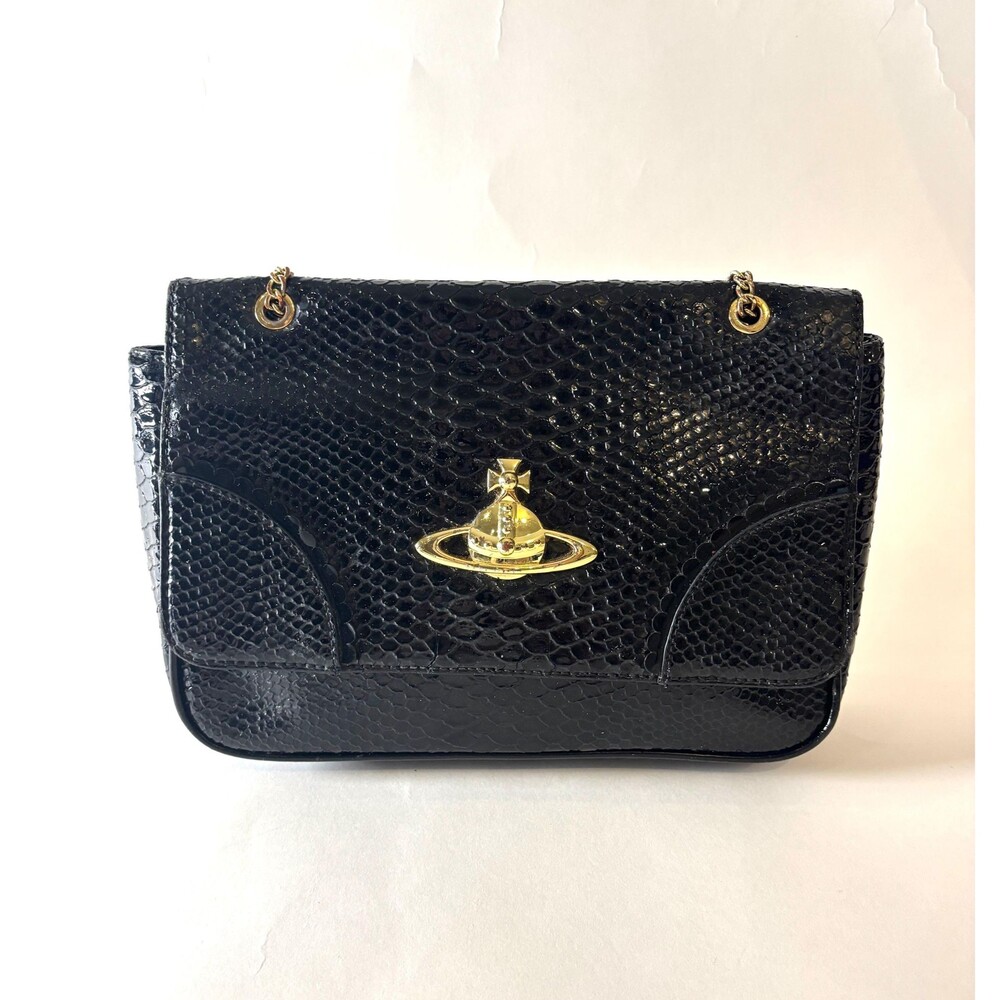 Vivienne Westwood Vintage Orb Bag – Black Faux Snakeskin Chain Party Bag